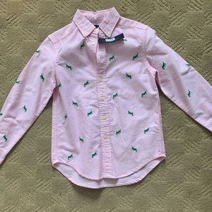 Boys Ralph Lauren Pink Button Down Shirt with Embroidered Crickets